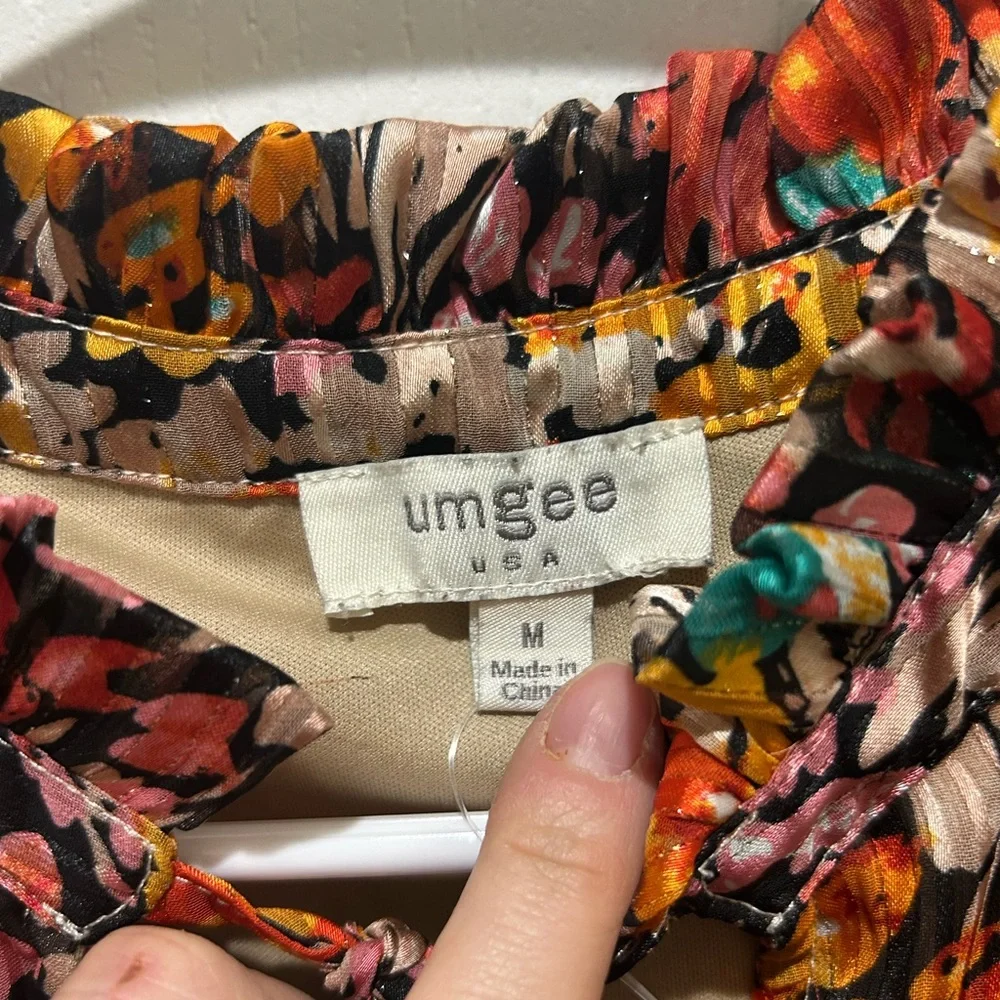 Umgee Women’s Floral Long Sleeve Tie-Neck Dress - Picture 4 of 12